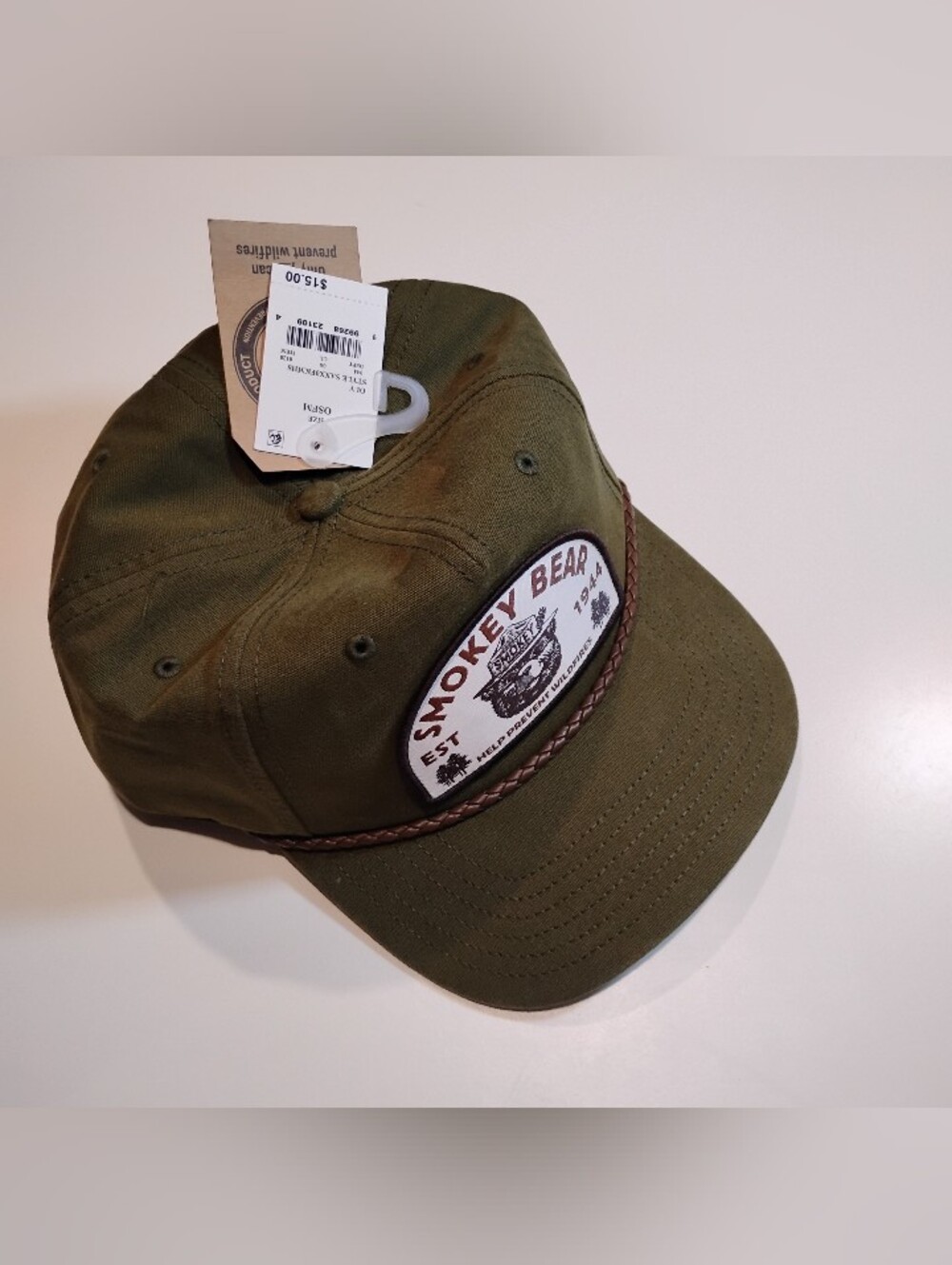 NEW!  Smokey Bear Olive Patch Baseball Cap